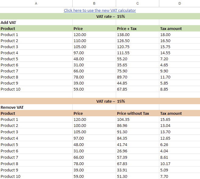 how to calculate VAT in excel